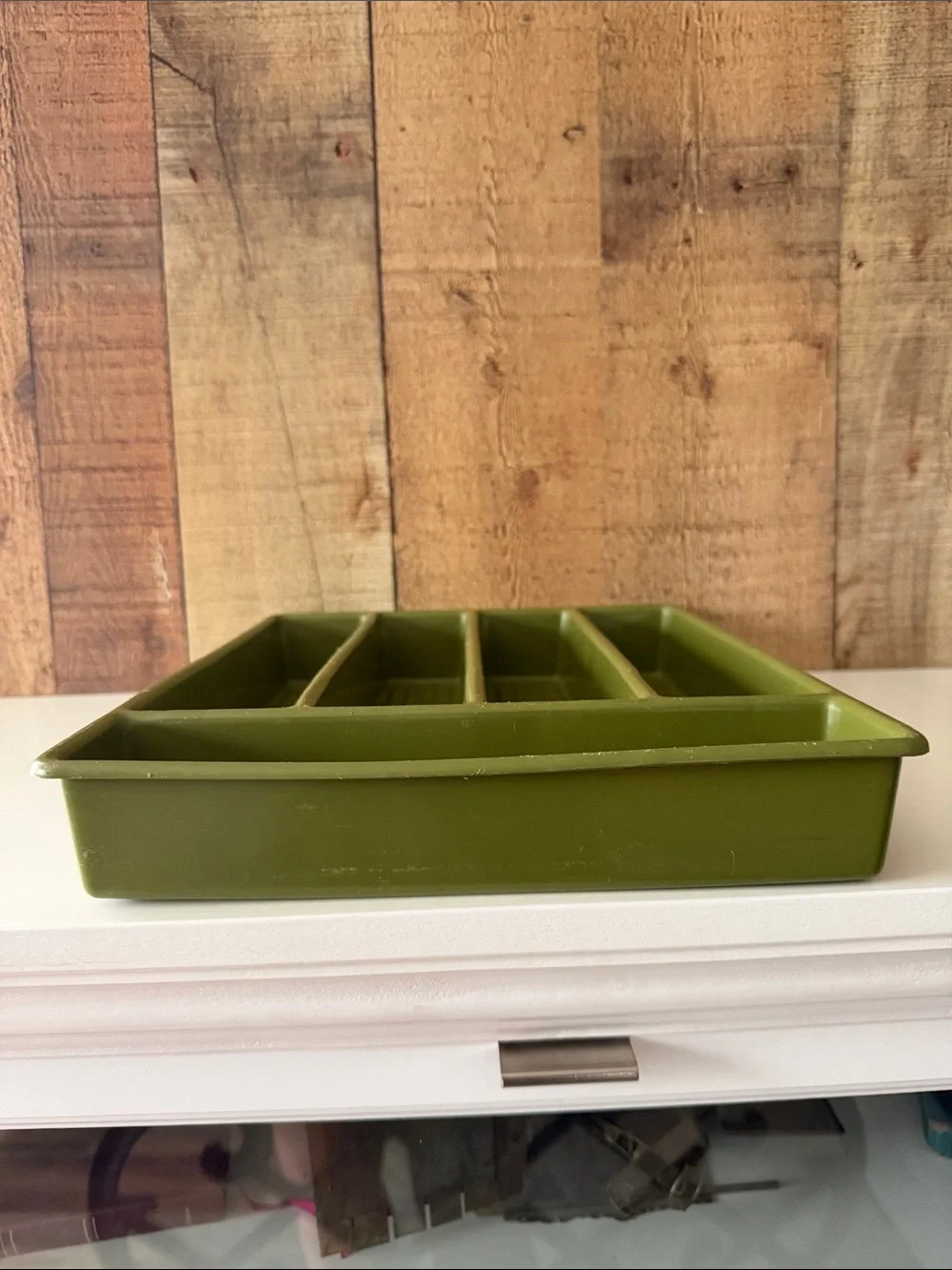 Vintage Avocado Green Plastic Utensil Tray Organizer